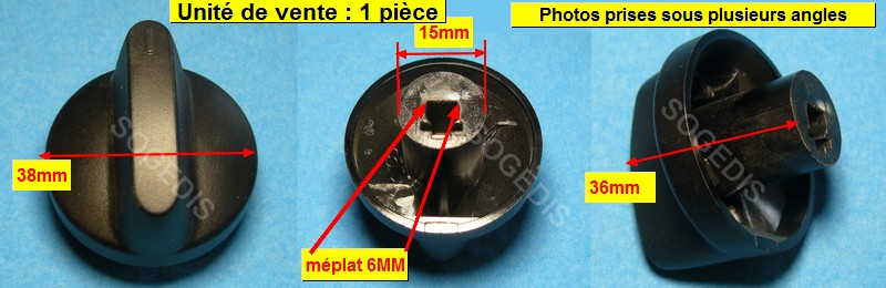 MANETTE Plaque NOIRE 38*36 méplat 12h 6mm 11mm