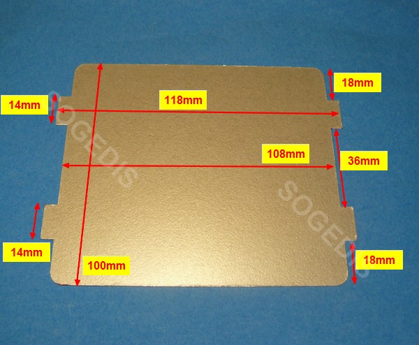 Plaque Mica De Micro-ondes : 100 X 120 Mm ( Connecteurs D'extrémité Inclus  )