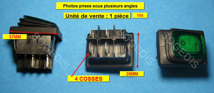 Interrupteur Petit electro mÉnager M/A 4 COSSES 16A 250V VOYANT VERT RLEIL RL2